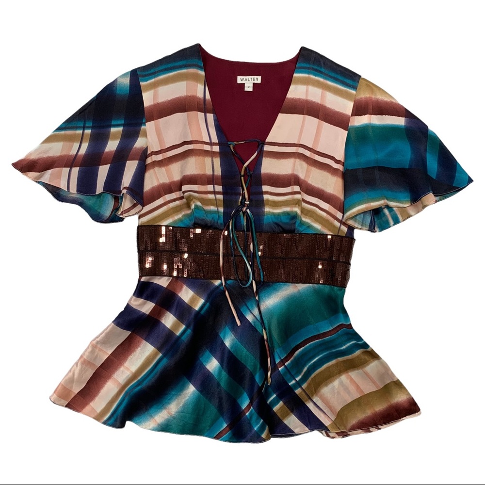 Y2K Walter Baker Silk Sequin Babydoll Blouse Top 100% Silk Size 2